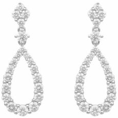 1.77CT DIAMOND 18K WHITE GOLD ROUND GRADUATING TEAR DROP FLOWER HANGING EARRINGS