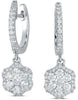 .83CT DIAMOND 14KT WHITE GOLD 3D FLOWER HALO HUGGIE CLASSIC HANGING EARRINGS