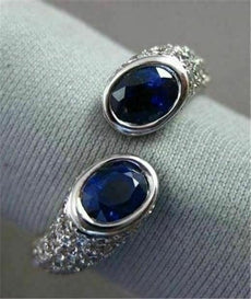ESTATE WIDE 1.72CT DIAMOND & AAA SAPPHIRE 18K WHITE GOLD DOUBLE HEAD SNAKE RING
