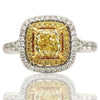 ESTATE LARGE 2.09CT WHITE & FANCY YELLOW DIAMOND 18K 2 TONE GOLD ENGAGEMENT RING