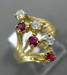 ANTIQUE WIDE .42CT DIAMOND & RUBY 14K YELLOW GOLD FILIGREE COCKTAIL RING #21467