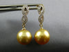 .15CT DIAMOND & AAA GOLDEN SOUTH SEA PEARL 18K YELLOW GOLD LOVE HANGING EARRINGS