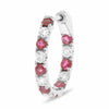 1.17CT DIAMOND & AAA RUBY 14K WHITE GOLD 3D INSIDE OUT HOOP HANGING EARRINGS