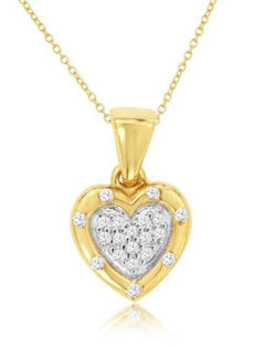 .07CT DIAMOND 14KT YELLOW GOLD 3D PAVE ETOILE HEART SHAPE LOVE FLOATING PENDANT
