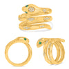 LARGE .22CT DIAMOND & AAA EMERALD 14KT YELLOW GOLD CRISS CROSS COBRA SNAKE RING