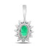 ESTATE .66CT DIAMOND & AAA EMERALD 18KT WHITE GOLD 3D OVAL HALO FLOATING PENDANT