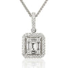 ESTATE .50CT ROUND & BAGUETTE DIAMOND 18K WHITE GOLD HALO OCTAGON SQUARE PENDANT