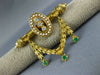 ANTIQUE .35CT DIAMOND EMERALD & PEARL 14KT YELLOW GOLD FILIGREE BROOCH PIN #876