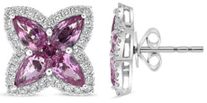 2.34CT DIAMOND AAA PINK SAPPHIRE 14KT WHITE GOLD PEAR SHAPE FLOWER STUD EARRINGS