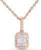 ESTATE .23CT DIAMOND 14KT ROSE GOLD ROUND & BAGUETTE CLUSTER HALO SQUARE PENDANT
