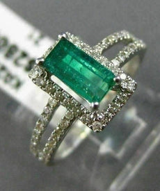 ESTATE 1.15CT DIAMOND & AAA EMERALD 14KT WHITE GOLD HALO CLASSIC ENGAGEMENT RING