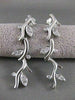 ESTATE LONG HANGING FLORAL LEAF DIAMOND 14KT WHITE GOLD PUSHBACK EARRINGS #2205