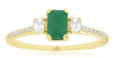 .83CT DIAMOND & AAA EMERALD 14KT YELLOW GOLD 3D ROUND & EMERALD CUT 3 STONE RING