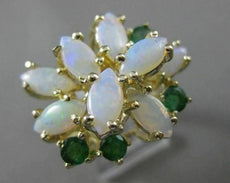 ANTIQUE LARGE 2.60CT AAA OPAL & EMERALD 14KT YELLOW GOLD CLUSTER RING #22660