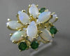 ANTIQUE LARGE 2.60CT AAA OPAL & EMERALD 14KT YELLOW GOLD CLUSTER RING #22660