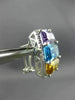 ESTATE LARGE .24CT DIAMOND & MULTI GEM 14KT WHITE GOLD 3 STONE HALO EARRINGS