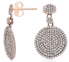 1.35CT DIAMOND 14KT ROSE GOLD CLASSIC MULTI ROW CIRCULAR FLORAL HANGING EARRINGS