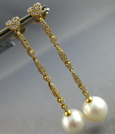 ESTATE LARGE .47CT DIAMOND & AAA SOUTH SEA PEARL 18KT YELLOW GOLD HEART SHAPE EARRINGS
