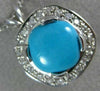 ANTIQUE .45CT DIAMOND & AAA TURQUOISE 14KT WHITE GOLD SQUARE HALO PENDANT #14800