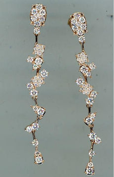 ESTATE 1.69CT DIAMOND 14KT ROSE GOLD CLUSTER FLORAL CRISS CROSS HANGING EARRINGS