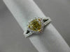 GIA 1.60CT WHITE & FANCY YELLOW DIAMOND 18KT 2 TONE GOLD 3D HALO ENGAGEMENT RING