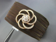 ESTATE LARGE .85CT DIAMOND 18KT GOLD & STAINLESS STEEL 3D FLOWER BANGLE BRACELET