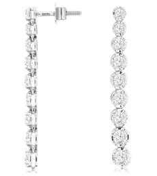 1.92CT DIAMOND 14K WHITE GOLD ROUND 9 STONE GRADUATING JOURNEY HANGING EARRINGS