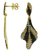 2.18CT WHITE MOCHA & BLACK DIAMOND 14KT YELLOW GOLD MULTI LEAF HANGING EARRINGS