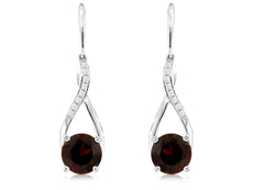 3.20CT DIAMOND & AAA GARNET 14KT WHITE GOLD ROUND INFINITY FUN HANGING EARRINGS