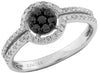 ESTATE .54CT WHITE & BLACK DIAMOND 14KT WHITE GOLD 3D CLUSTER FLOWER FUN RING
