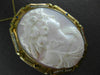 ANTIQUE LARGE PEARL & SAPPHIRE 14K YELLOW GOLD SHELL CAMEO PIN PENDANT #19939