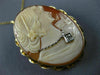 ESTATE .02CT OLD MINE DIAMOND 14KT 2 TONE GOLD LADY CAMEO PENDANT BROOCH #21219