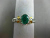 ESTATE .83CT DIAMOND & EMERALD 14K TWO TONE GOLD OVAL SEMI BEZEL ENGAGEMENT RING