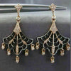 ESTATE LARGE .33CT DIAMOND 14KT BALCK & ROSE GOLD SPIDER WEB CHANDELIER EARRINGS