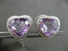 ESTATE LARGE 25.55CT DIAMOND & AMETHYST 14KT WHITE GOLD HEART CLIP ON EARRINGS