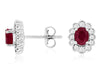 1.13CT DIAMOND & AAA RUBY 14KT WHITE GOLD 3D OVAL & ROUND FLOWER STUD EARRINGS