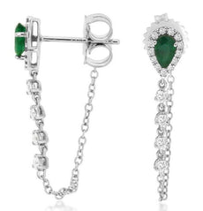 .77CT DIAMOND & AAA EMERLAD 14KT WHITE GOLD PEAR SHAPE & ROUND HALO FUN EARRINGS
