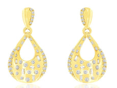 .33CT DIAMOND 14K YELLOW GOLD ROUND & BAGUETTE ETOILE TEAR DROP HANGING EARRINGS