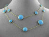 ANTIQUE EXTRA LONG 14KT YELLOW GOLD EXTRA FACET TURQUOISE BY THE YARD NECKLACE