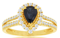 1.4CT DIAMOND & AAA SAPPHIRE 14KT 2 TONE GOLD PEAR SHAPE & ROUND FRIENDSHIP RING