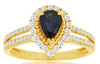 1.4CT DIAMOND & AAA SAPPHIRE 14KT 2 TONE GOLD PEAR SHAPE & ROUND FRIENDSHIP RING