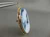 LARGE ESTATE 14KT YELLOW GOLD BLUE AGATE GIRL CAMEO FILIGREE PIN PENDANT #20769