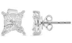 ESTATE .50CT DIAMOND 14KT WHITE GOLD MARQUISE SHAPE 4 STONE FLOWER STUD EARRINGS