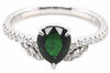 1.45CT DIAMOND & AAA TSAVORITE 18K WHITE GOLD PEAR SHAPE & ROUND ENGAGEMENT RING