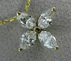 ANTIQUE 1.30CT MARQUISE DIAMOND 14KT YELLOW GOLD FOUR LEAF FLOWER PENDANT #19788