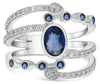 LARGE 1.63CT DIAMOND & AAA SAPPHIRE 14KT WHITE GOLD OVAL & ROUND MULTI ROW RING