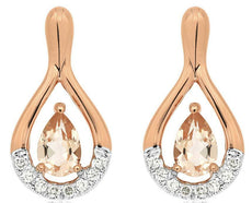 .82CT DIAMOND & AAA MORGANITE 14KT ROSE GOLD PEAR SHAPE & ROUND HANGING EARRINGS