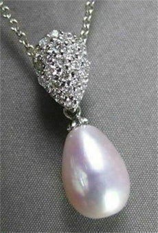 ESTATE .38CT DIAMOND & AAA SOUTH SEA PEARL 14KT WHITE GOLD DROP PENDANT #1424
