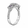 ESTATE 1.08CT DIAMOND & AAA TANZANITE 14K WHITE GOLD 3D PAST PRESENT FUTURE RING