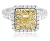 ESTATE 2.15CT WHITE & FANCY YELLOW DIAMOND 14KT 2 TONE GOLD HALO ENGAGEMENT RING